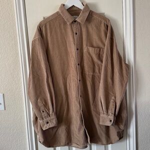 Topman Corduroy Button-Up Shirt Brown Oversized Long Sleeve SZ(M)